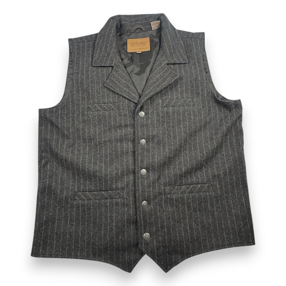 Powder River Outfitters Wool Vest Pinstripe Western Cowboy Mens Grey XL